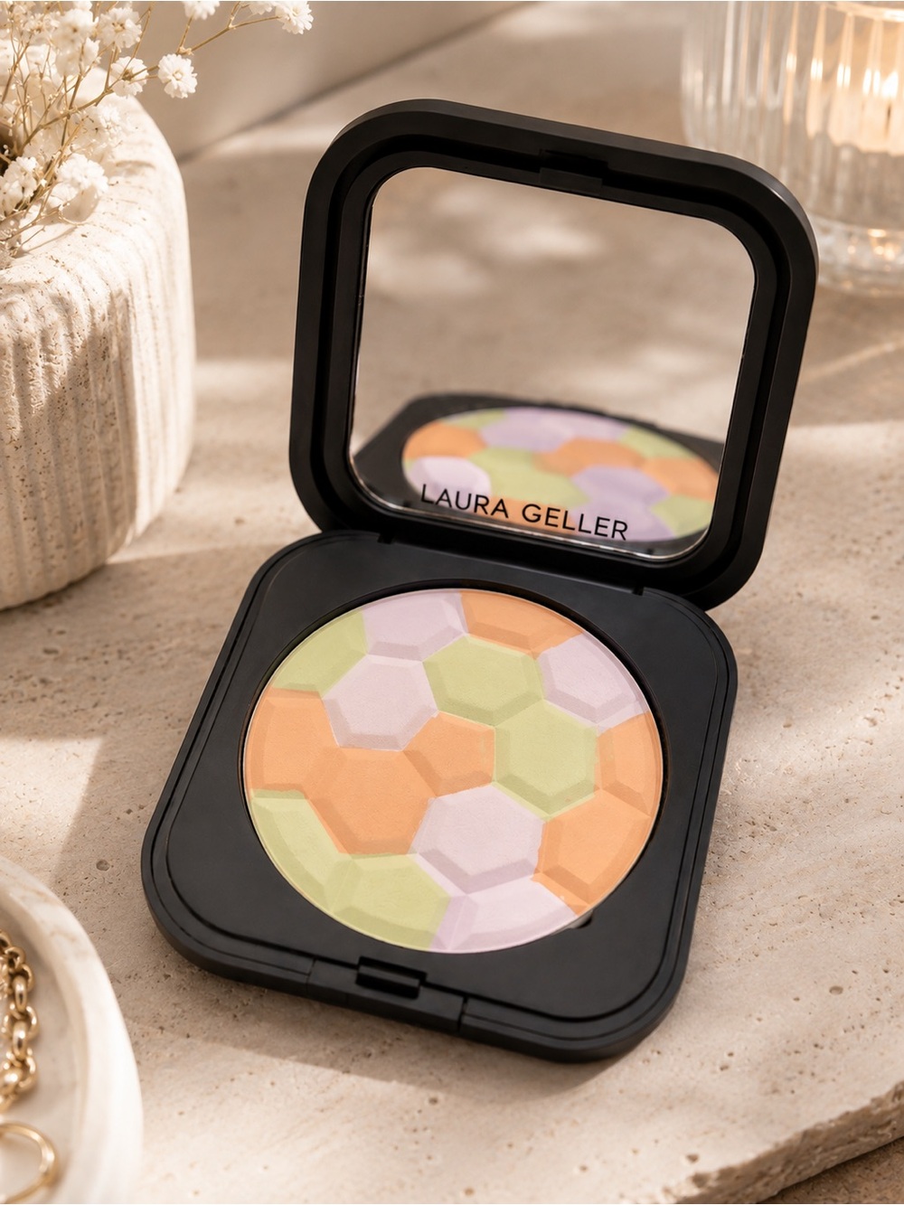Laura Geller Color-Correcting Baked Powder — Pastel Peach, Green, Lavender